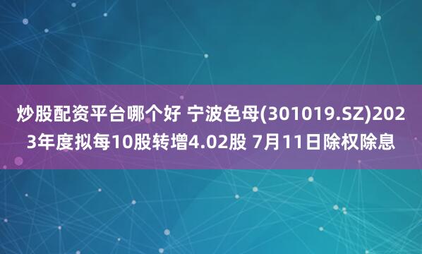 炒股配资平台哪个好 宁波色母(301019.SZ)2023年度拟每10股转增4.02股 7月11日除权除息